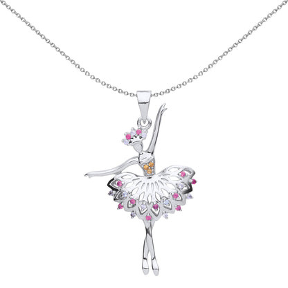 Silver  Yellow Pink Lilac CZ Ballerina Ballet Dancer Charm - GVP536