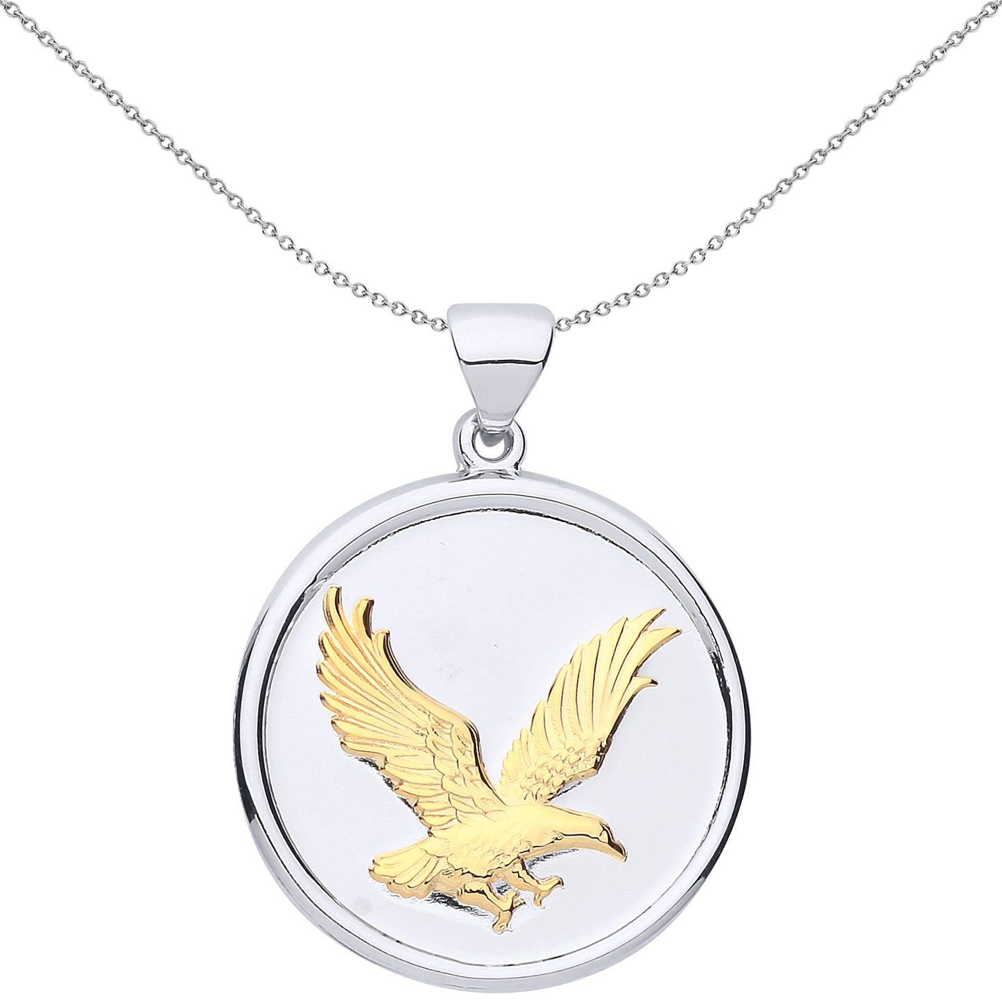 Unisex Gilded Silver  Matte Soaring Eagle Medallion Necklace 18" - GVP538