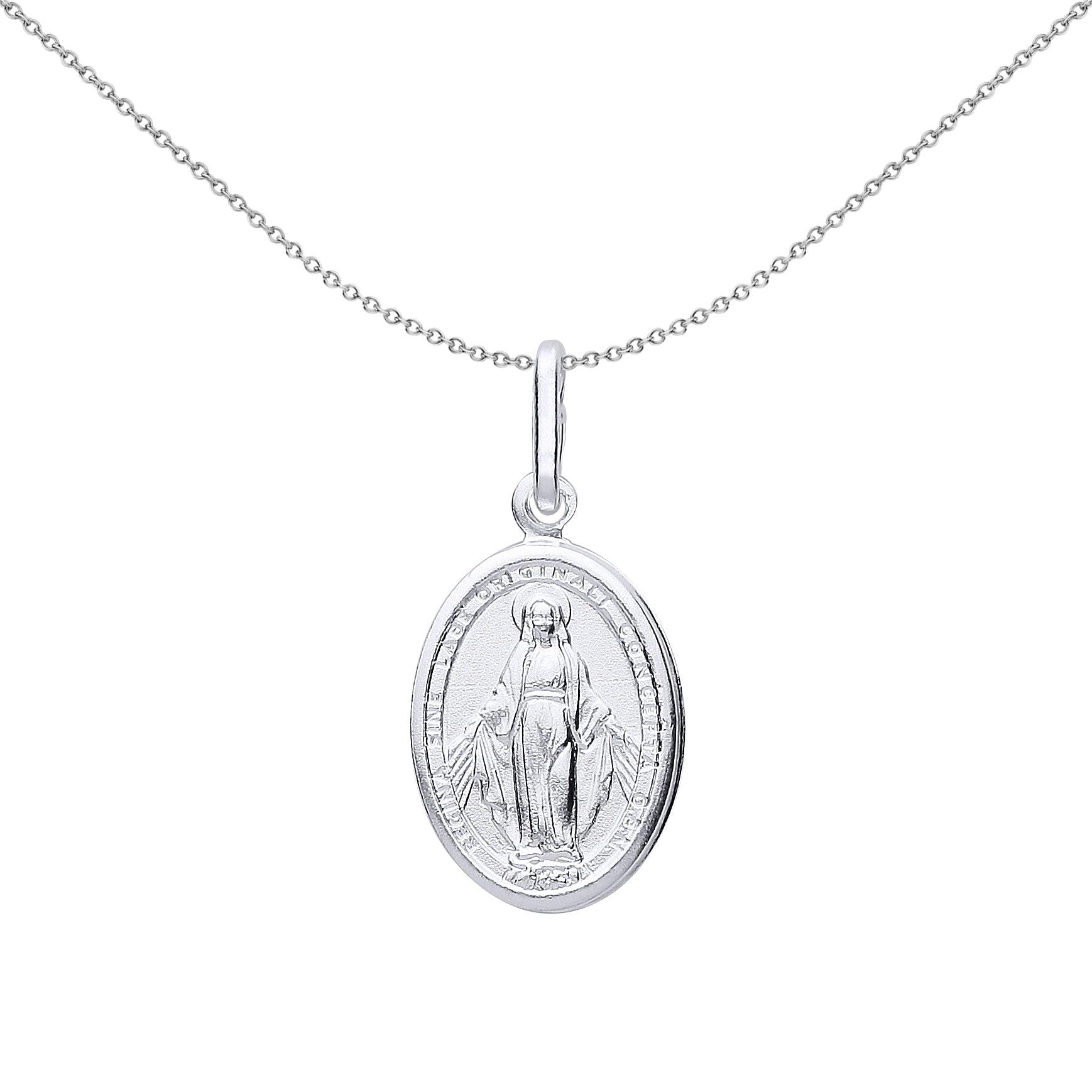 Unisex Silver  Miraculous Mary Medallion Necklace 18 inch - GVP540