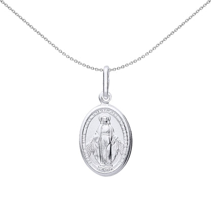 Unisex Silver  Miraculous Mary Medallion Necklace 18 inch - GVP540