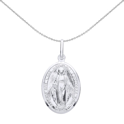 Unisex Silver  Miraculous Mary Medallion Necklace 18 inch - GVP541