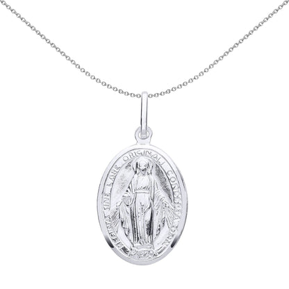 Unisex Silver  Miraculous Mary Medallion Necklace - GVP541