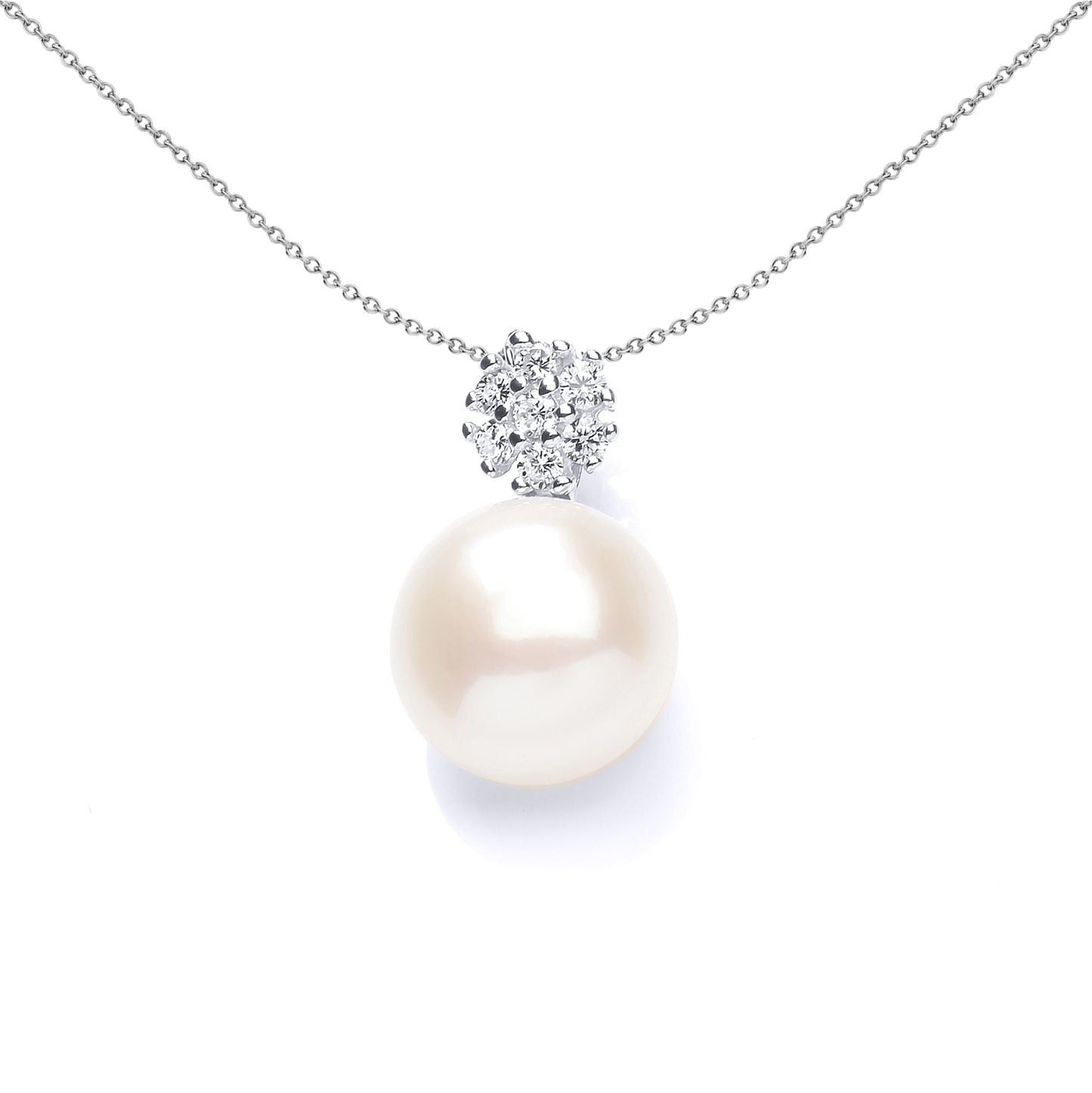 Silver  CZ Pearl Mini Cluster Pendant Necklace 9mm 18 inch - GVP543