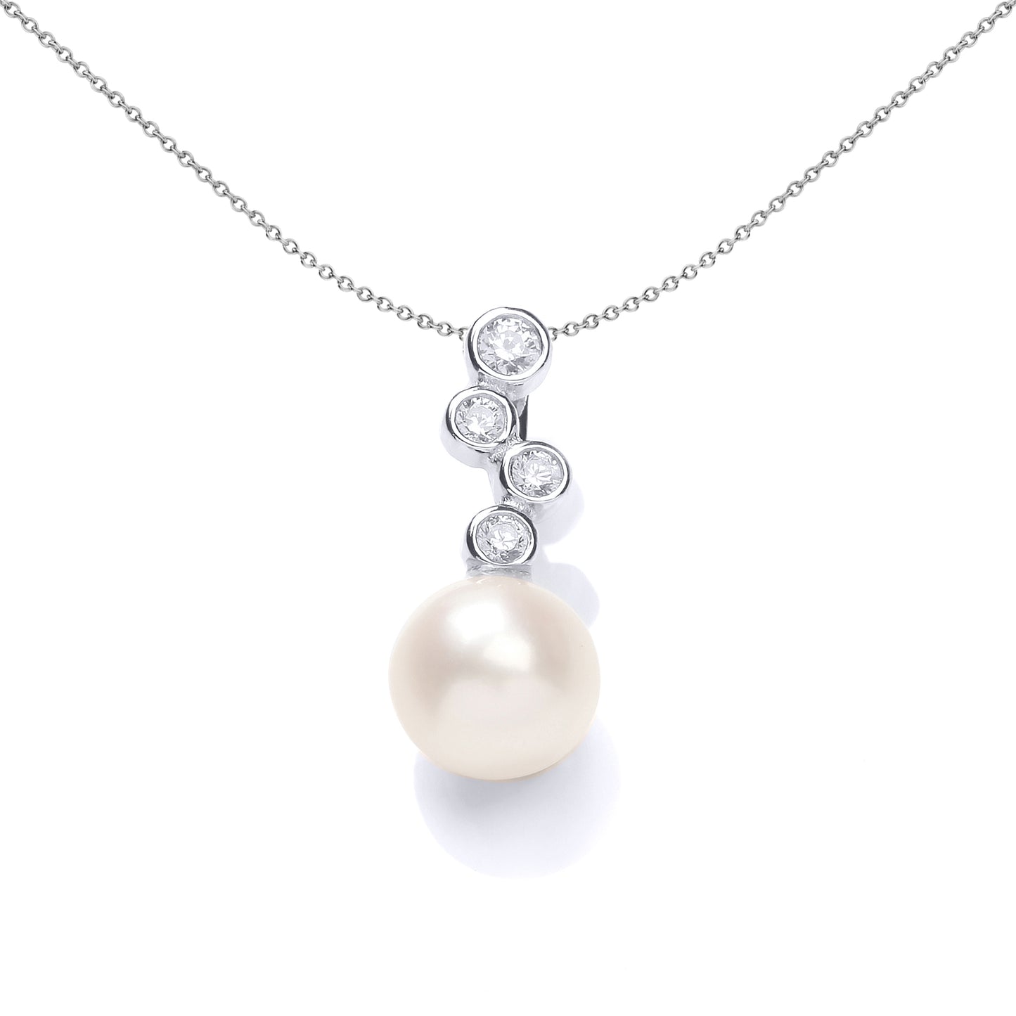 Silver  CZ Pearl Bubbly Drop Pendant Necklace 6mm 18 inch - GVP544