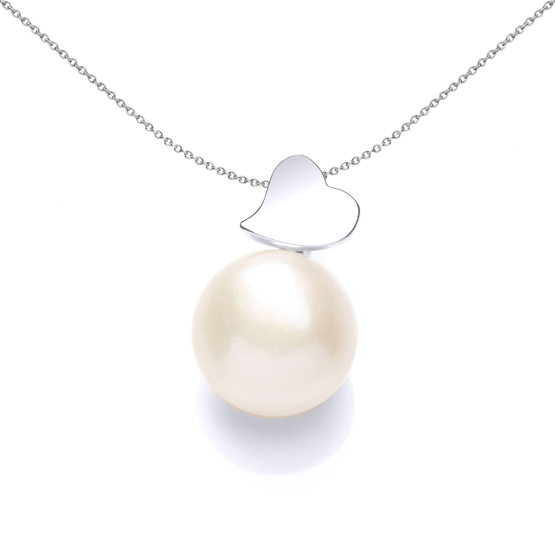 Silver  Pearl Full Moon Love Heart Charm Necklace 12mm 18 inch - GVP546