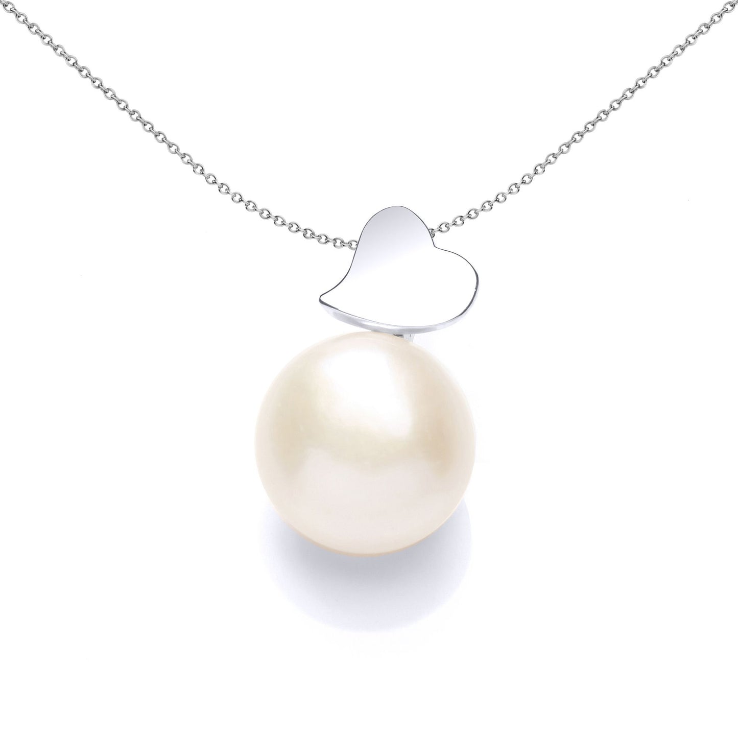 Silver  Pearl Full Moon Love Heart Charm Necklace 12mm - GVP546
