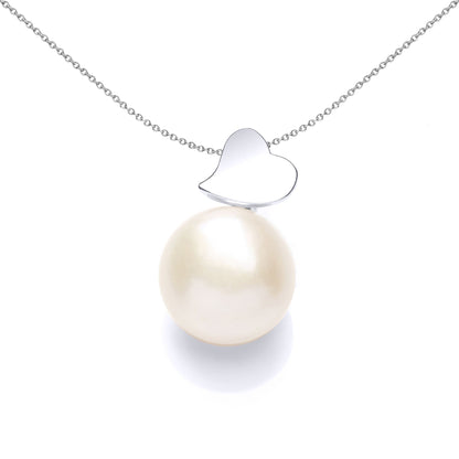 Silver  Pearl Full Moon Love Heart Charm Necklace 12mm - GVP546