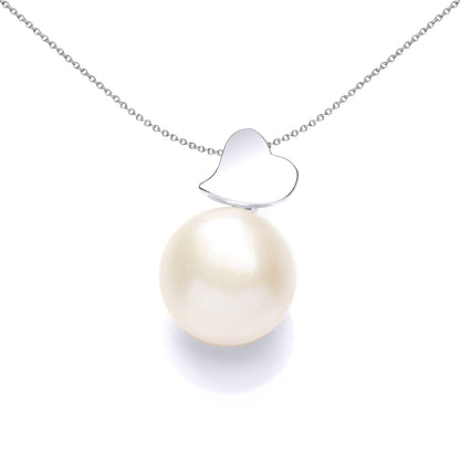 Silver  Pearl Full Moon Love Heart Charm Necklace 12mm 18 inch - GVP546