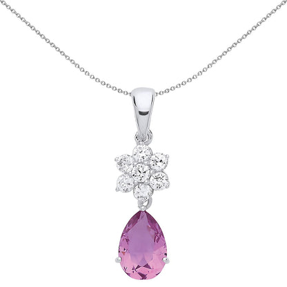 Silver  Lilac Pear Cut CZ Purple Rain Pendant Necklace - GVP549