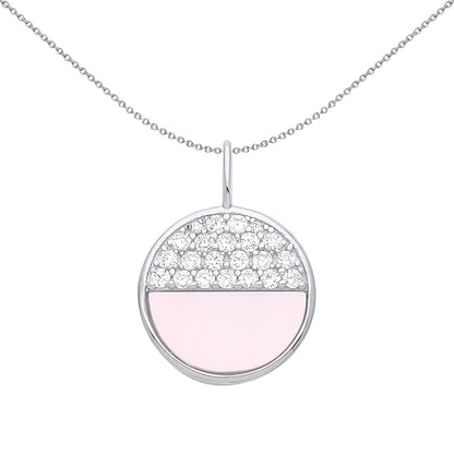 Silver  Half Moon CZ M.O.P Starry Night Pink Lagoon Necklace 18" - GVP550