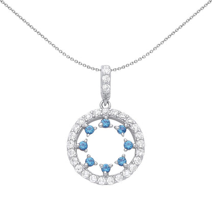 Silver  Blue CZ Dance Circle of Celebration Pendant Necklace 18" - GVP552