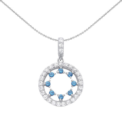 Silver  Blue CZ Dance Circle of Celebration Pendant Necklace - GVP552