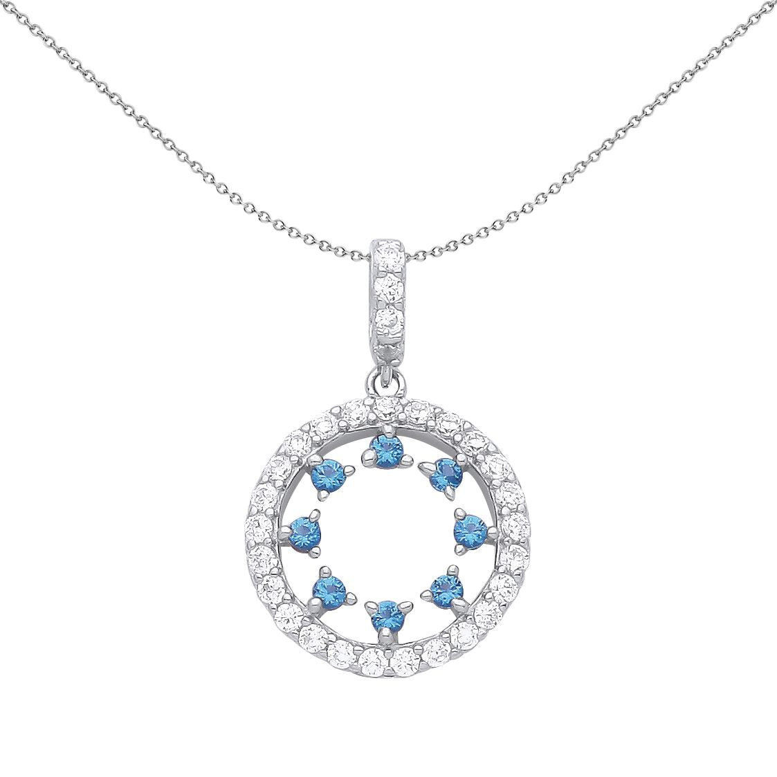Silver  Blue CZ Dance Circle of Celebration Pendant Necklace - GVP552