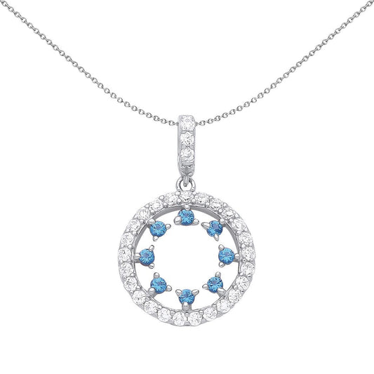 Silver  Blue CZ Dance Circle of Celebration Pendant Necklace - GVP552