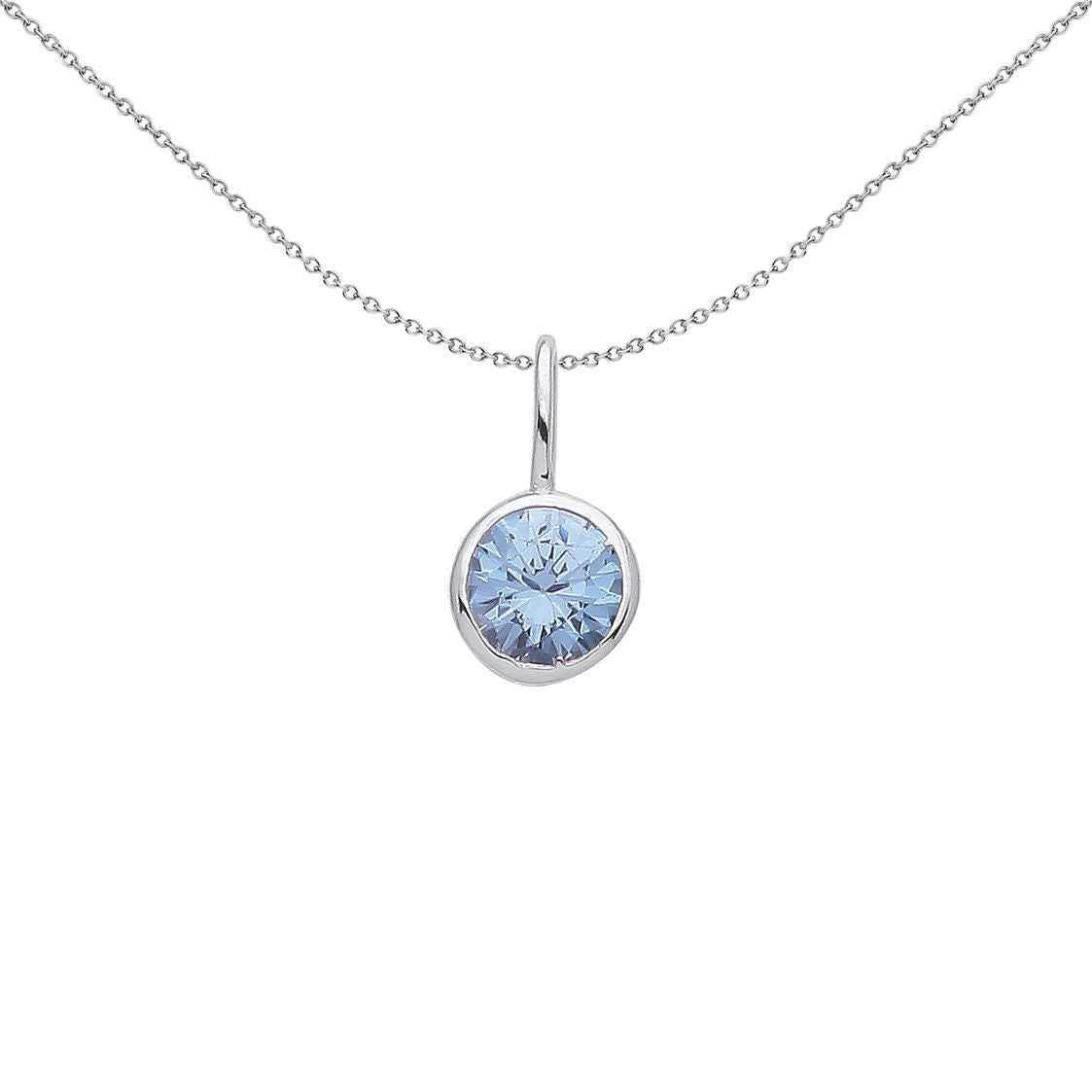 Silver  Lilac CZ Donut Bezel Solitaire Pendant Necklace - GVP553