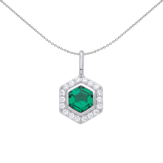 Silver  Hexagon Well Halo Pendant Necklace - GVP555