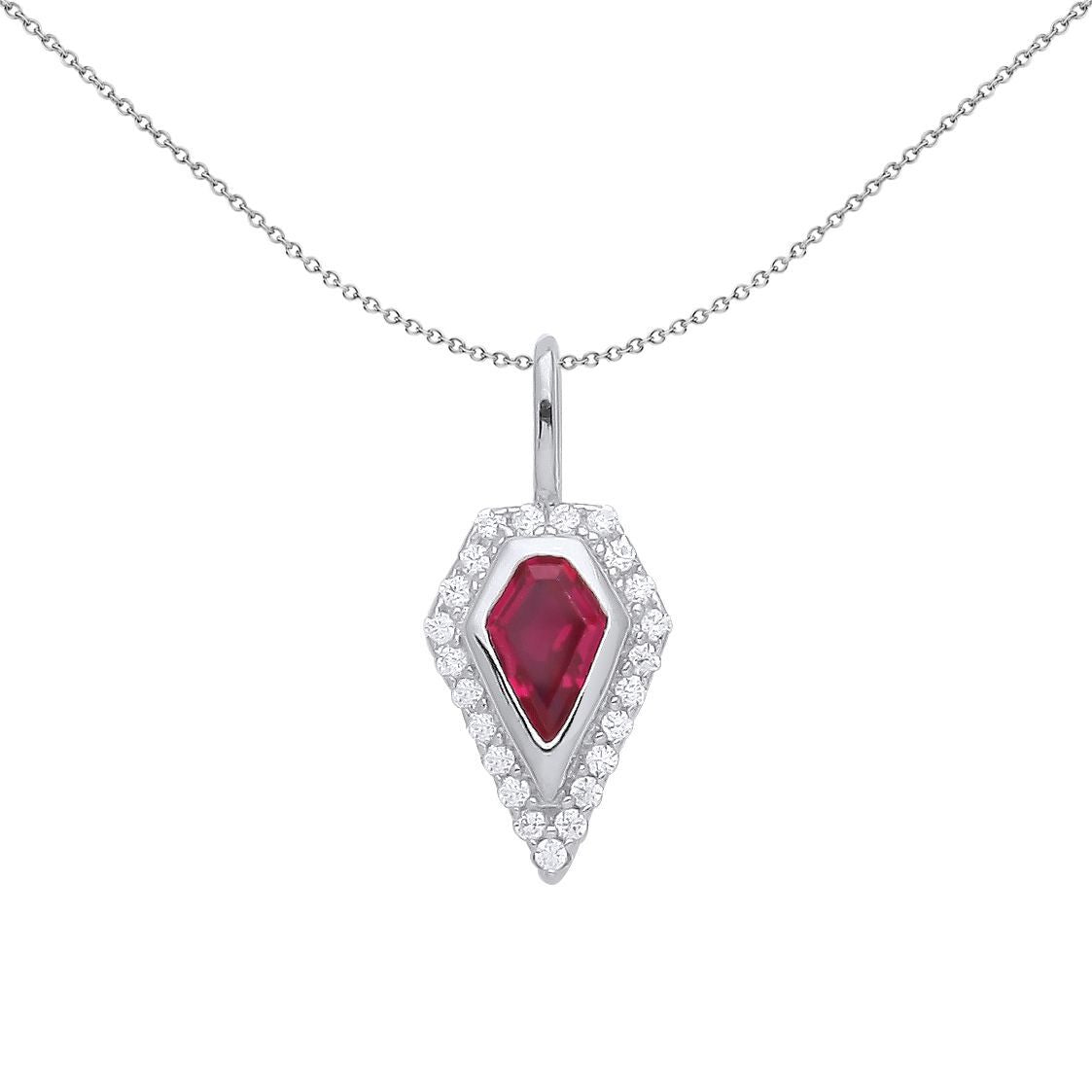 Silver  Red Kite CZ Elongated Pentagon Pod Halo Necklace - GVP556