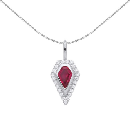 Silver  Red Kite CZ Elongated Pentagon Pod Halo Necklace - GVP556