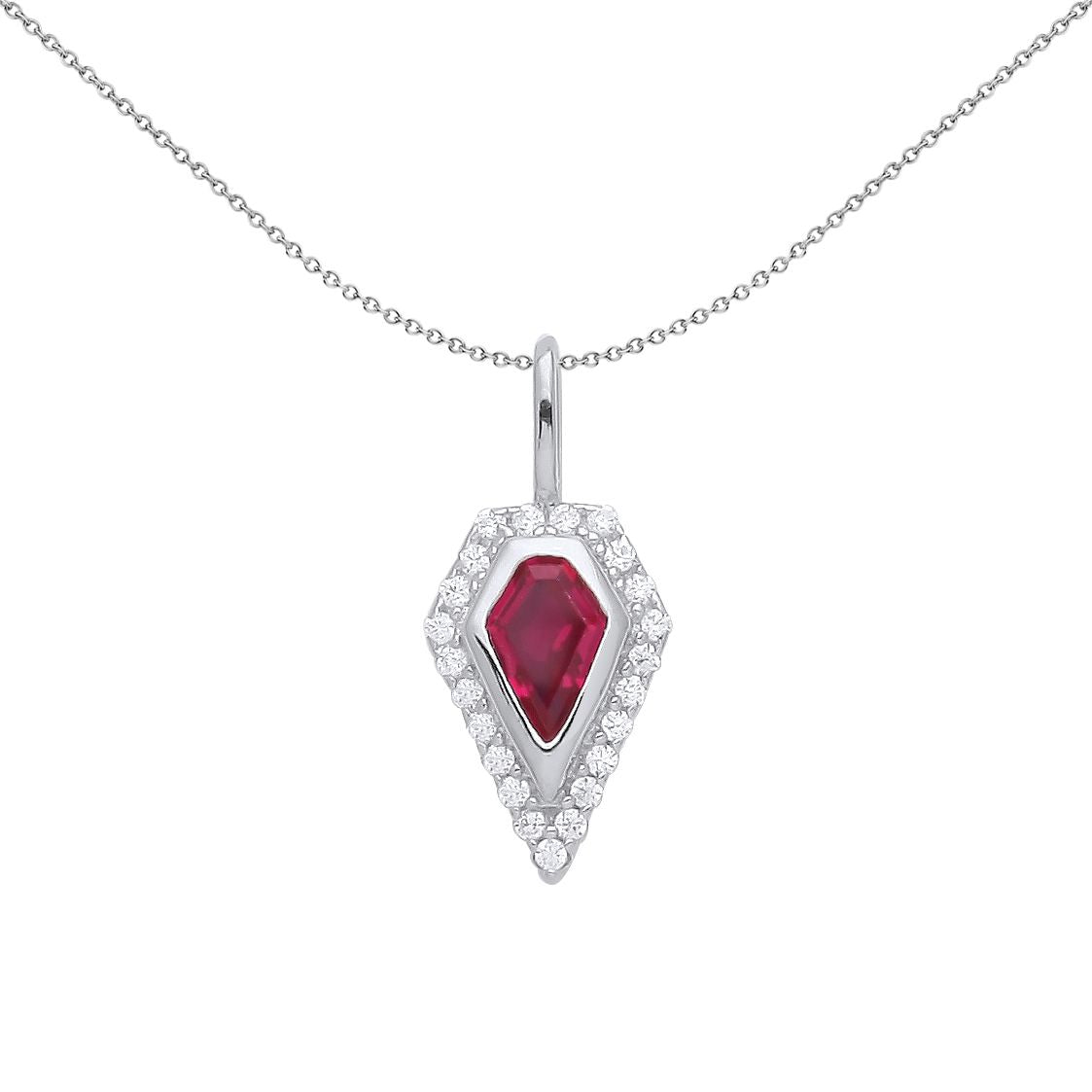 Silver  Red Kite CZ Elongated Pentagon Pod Halo Necklace 18" - GVP556