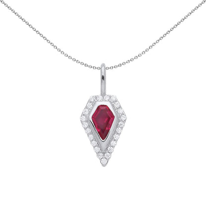 Silver  Red Kite CZ Elongated Pentagon Pod Halo Necklace 18" - GVP556