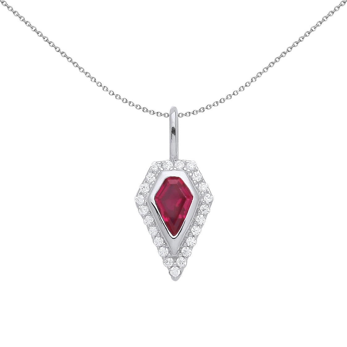 Silver  Red Kite CZ Elongated Pentagon Pod Halo Necklace 18" - GVP556