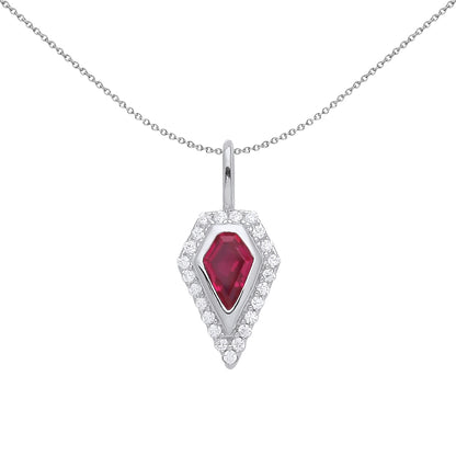 Silver  Red Kite CZ Elongated Pentagon Pod Halo Necklace 18" - GVP556