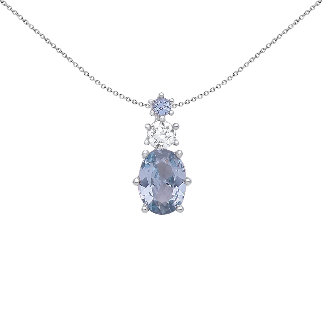 Silver  Lilac Oval CZ Icy Trilogy Cluster Pendant Necklace 18 inch - GVP557