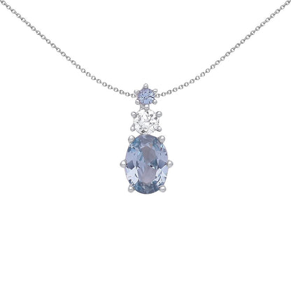 Silver  Lilac Oval CZ Icy Trilogy Cluster Pendant Necklace 18 inch - GVP557
