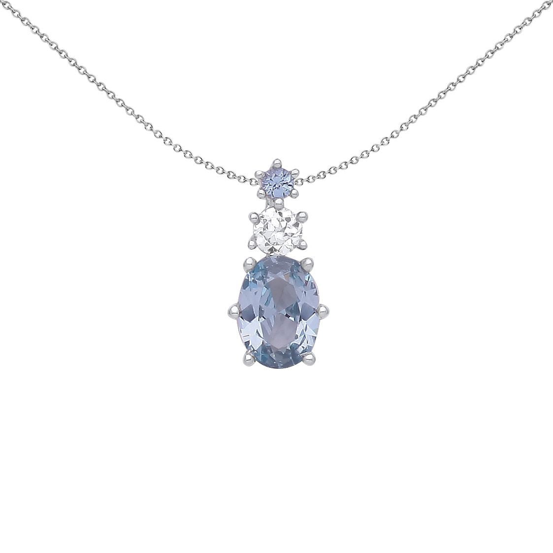 Silver  Lilac Oval CZ Icy Trilogy Cluster Pendant Necklace - GVP557