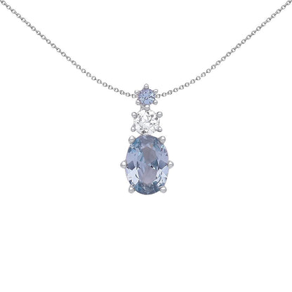 Silver  Lilac Oval CZ Icy Trilogy Cluster Pendant Necklace - GVP557