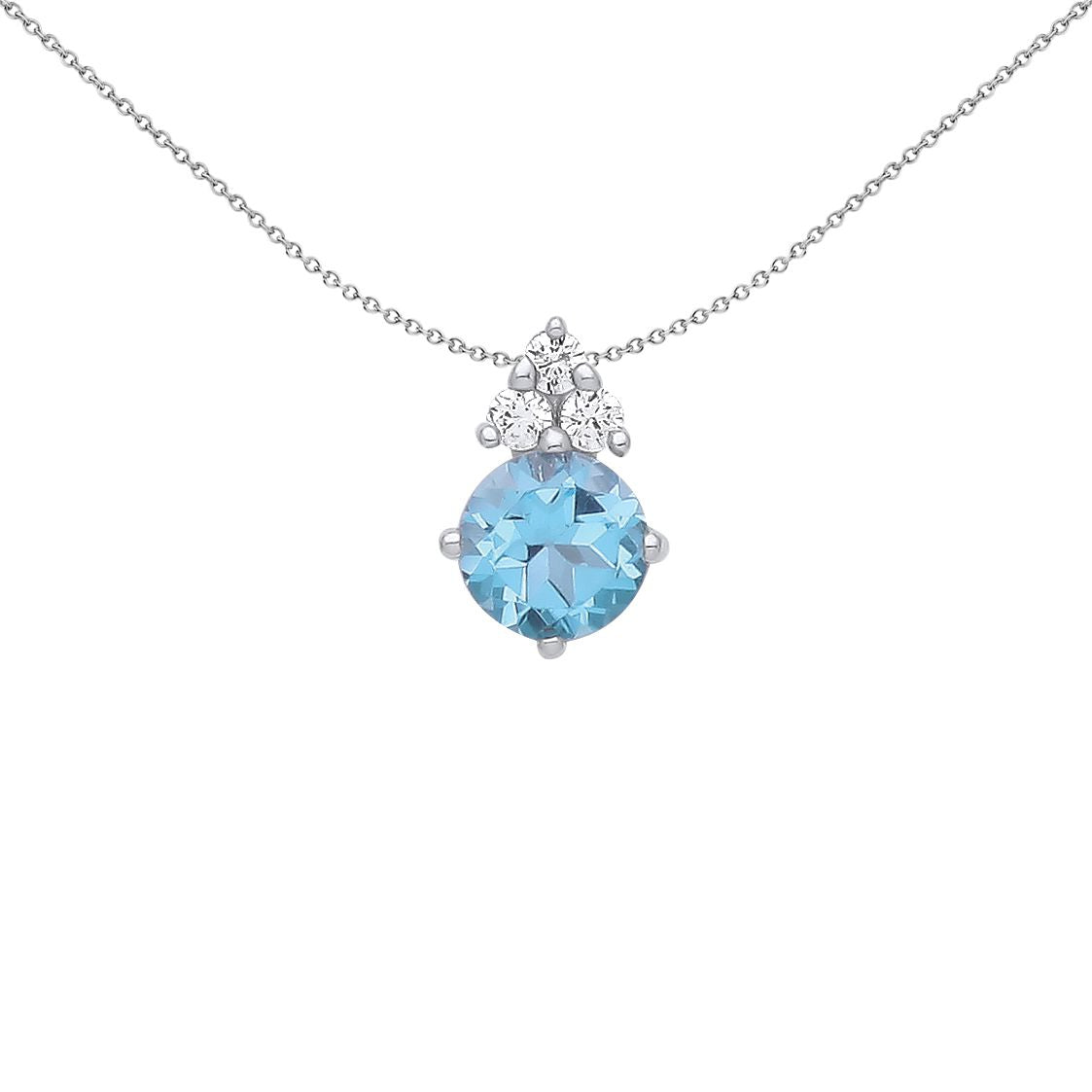 Silver  Swiss Blue CZ Trilogy Accented Solitaire Necklace 18" - GVP558