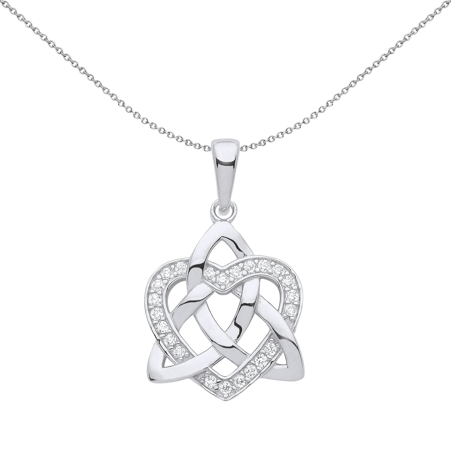 Silver  Love Heart Celtic Trinity Knot Pendant Necklace - GVP564