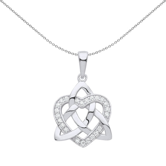 Silver  CZ Love Heart Celtic Trinity Knot Pendant Necklace 18 inch - GVP564