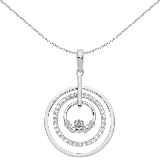 Silver  Magic Circle of Life Eternity Claddagh Pendant Necklace - GVP565