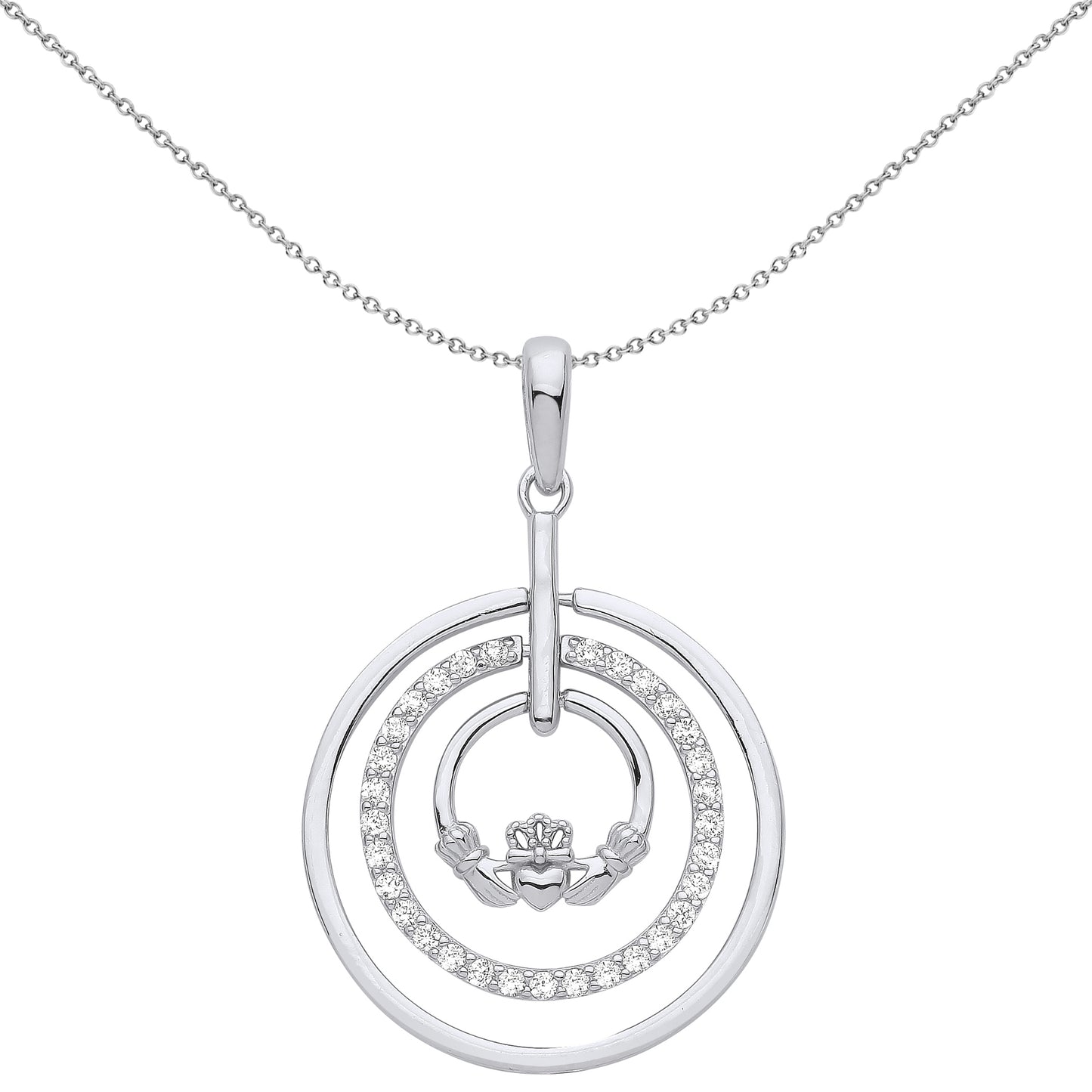 Silver  CZ Magic Circle of Life Eternity Claddagh Necklace 18" - GVP565