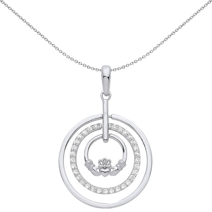 Silver  CZ Magic Circle of Life Eternity Claddagh Necklace 18" - GVP565