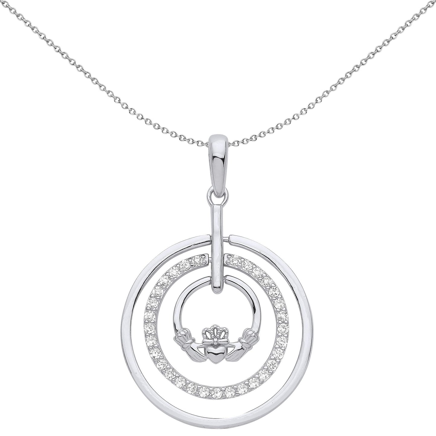 Silver  CZ Magic Circle of Life Eternity Claddagh Necklace - GVP565