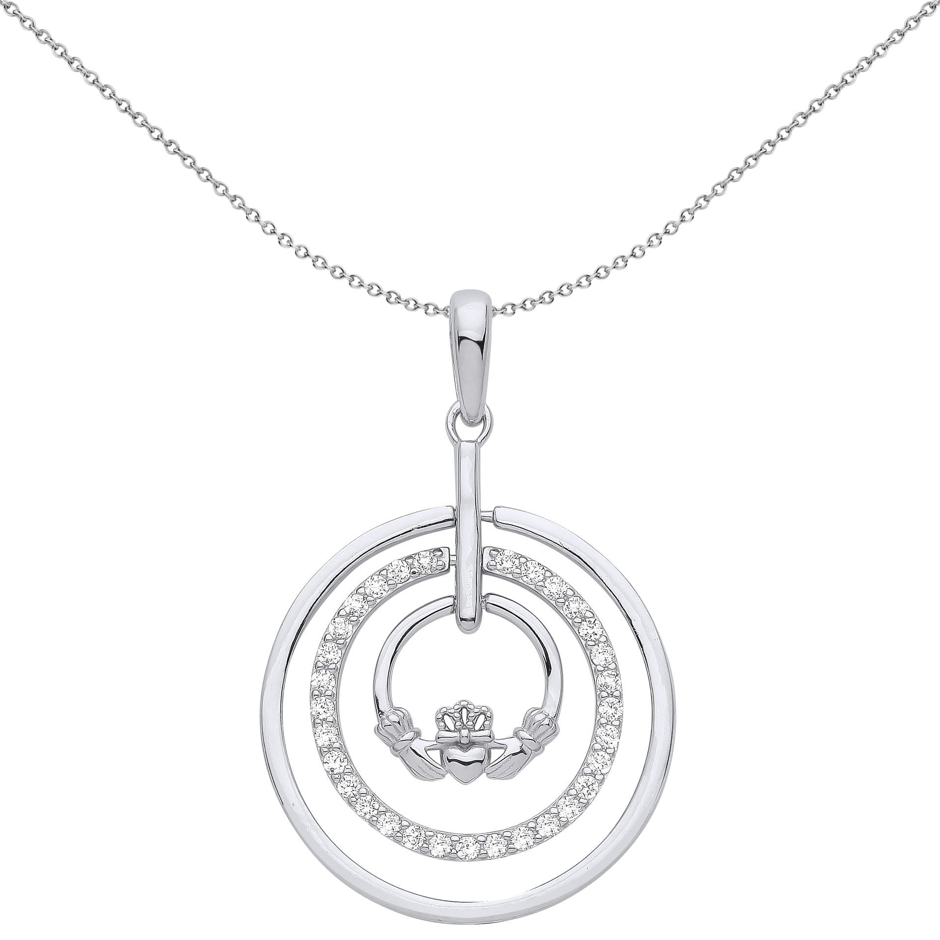 Silver  CZ Magic Circle of Life Eternity Claddagh Necklace - GVP565