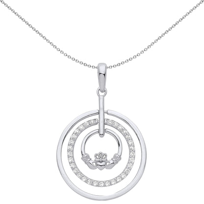 Silver  CZ Magic Circle of Life Eternity Claddagh Necklace - GVP565