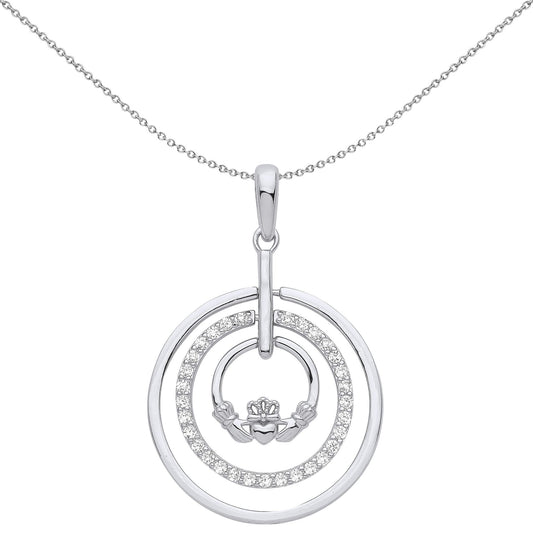 Silver  CZ Magic Circle of Life Eternity Claddagh Necklace - GVP565