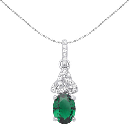 Silver  Green Oval CZ Trinity Knot Solitaire Pendant Necklace 18" - GVP566