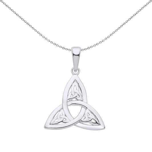 925 Silver  Triquetra within Trinity Knot Pendant Necklace - GVP569
