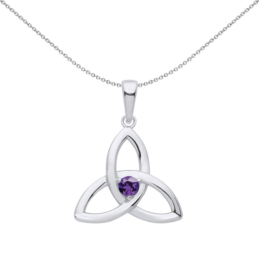 Silver Created Amethyst Celtic Trinity Knot Necklace - GVP570AM