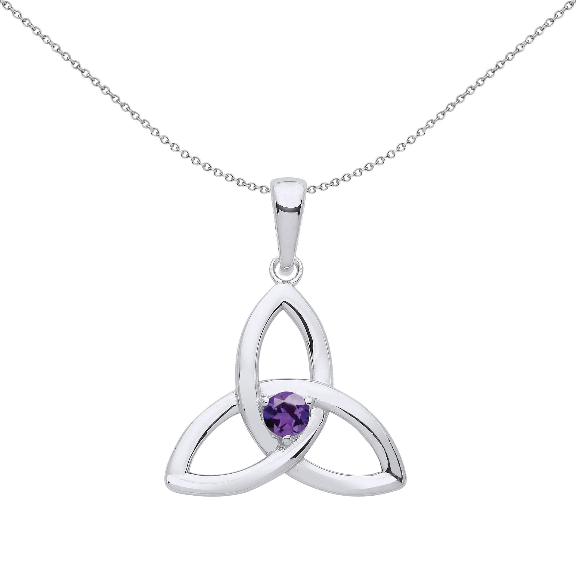 Silver  Purple CZ Celtic Trinity Trefoil Knot Necklace - GVP570AM