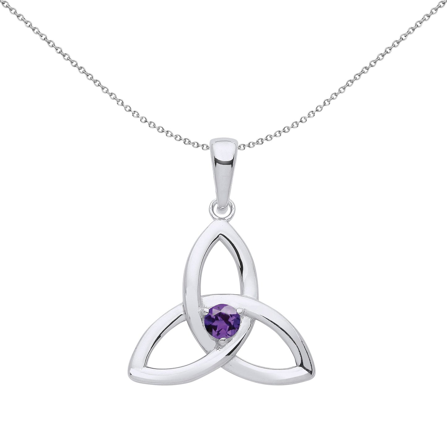 Silver  Purple CZ Celtic Trinity Trefoil Knot Necklace 18" - GVP570AM