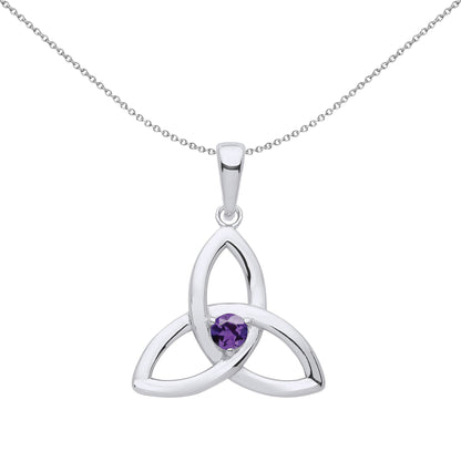Silver  Purple CZ Celtic Trinity Trefoil Knot Necklace 18" - GVP570AM