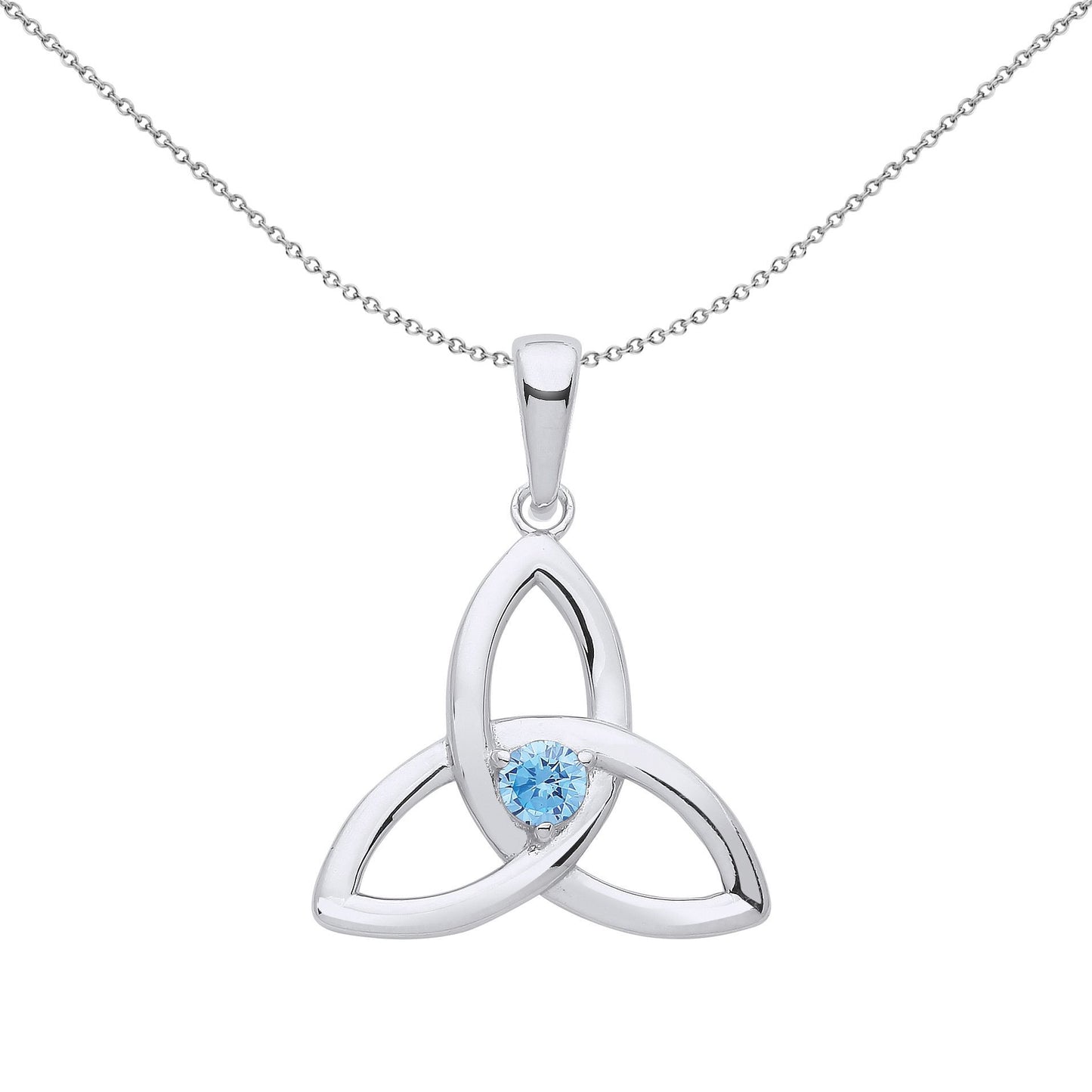 Silver  Blue CZ Celtic Trinity Trefoil Triquetra Knot Necklace - GVP570AQ