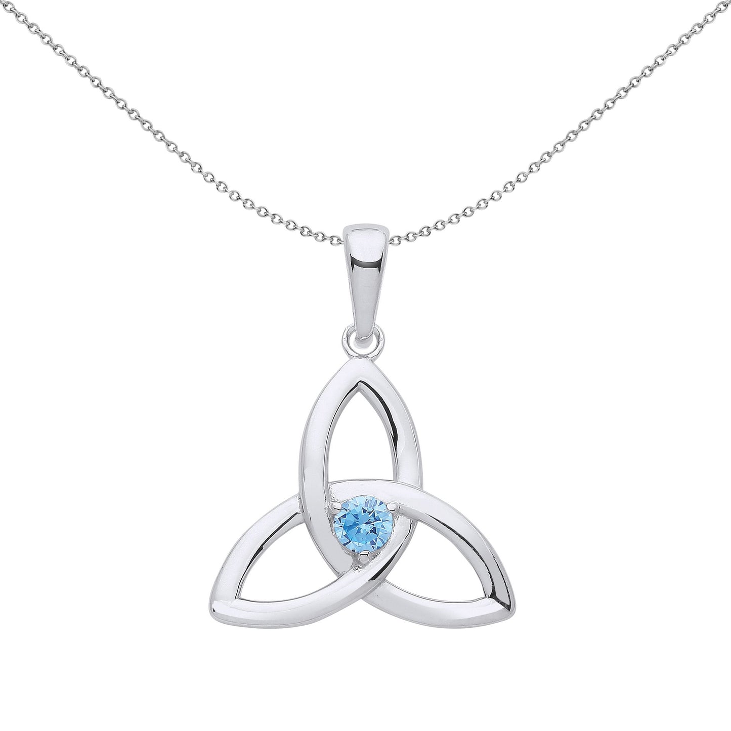Silver  Blue CZ Celtic Trinity Trefoil Triquetra Knot Necklace 18" - GVP570AQ