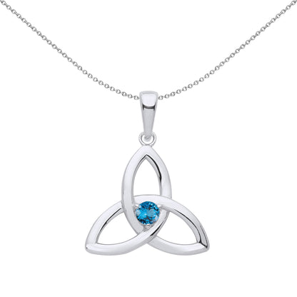 Silver  Swiss Blue CZ Celtic Trinity Trefoil Knot Necklace - GVP570BT