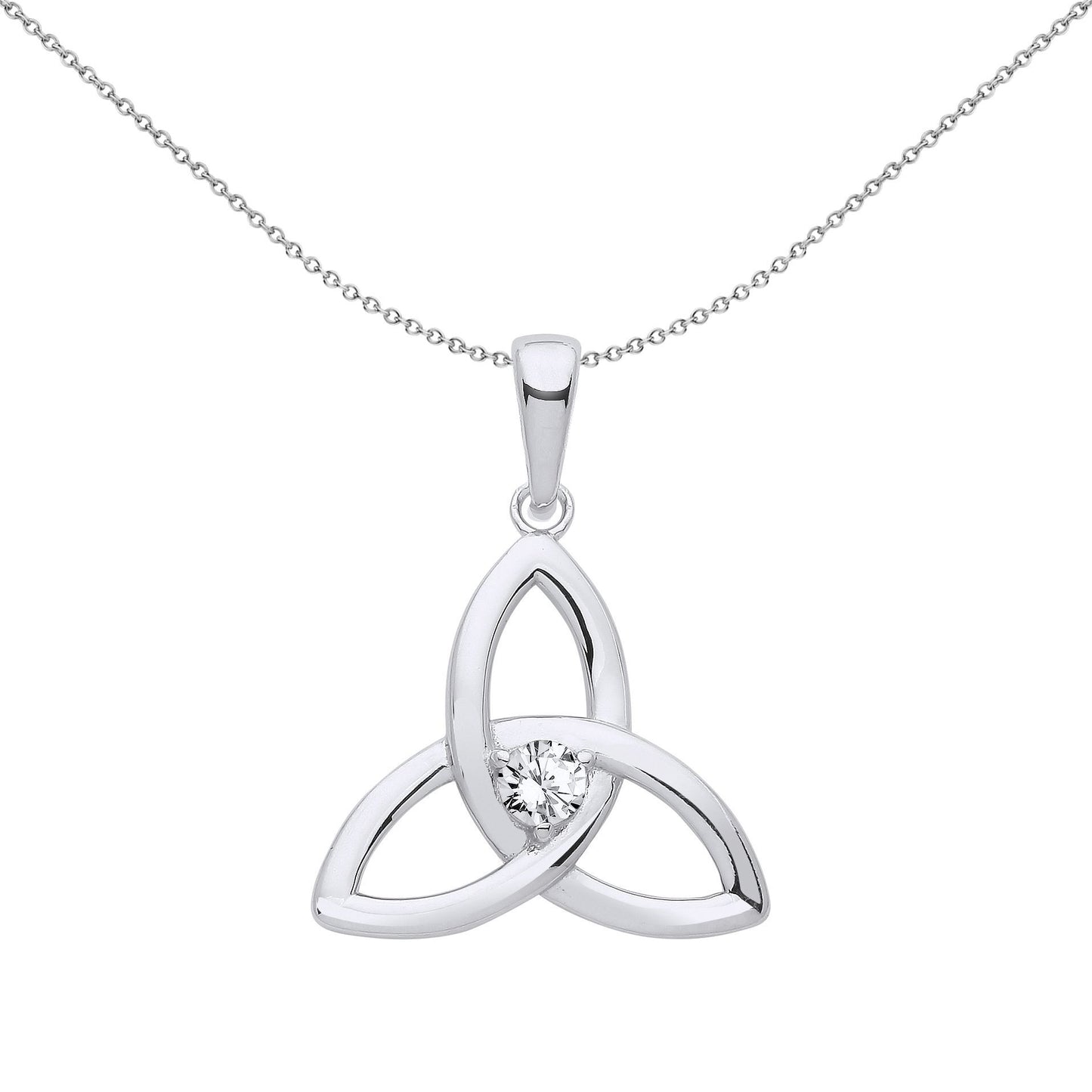 Silver  CZ Celtic Trinity Trefoil Triquetra Knot Necklace - GVP570CRY
